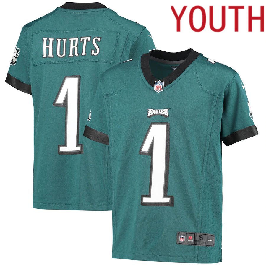 Youth Philadelphia Eagles #1 Jalen Hurts Nike Midnight Green Game NFL Jersey
